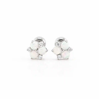 Opal Blossom Polished Titanium Studs - Cloud White