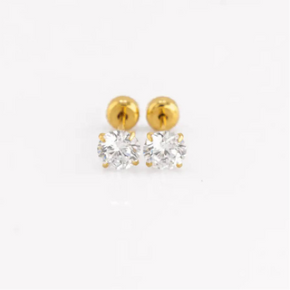 Diamond 5mm CZ Solitaire Studs 18K Gold Plated Titanium