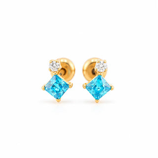 Petite Aquamarine CZ Duo Titanium Studs