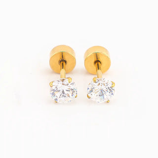 Diamond 4mm CZ Solitaire Studs 18K Gold Plated Titanium