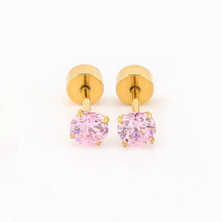 Pink 4mm CZ Solitaire Studs 18K Gold Plated Titanium