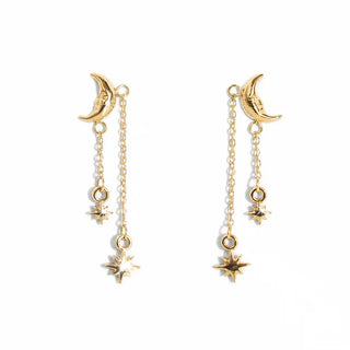 Crescent Moon & Star Dangle Studs