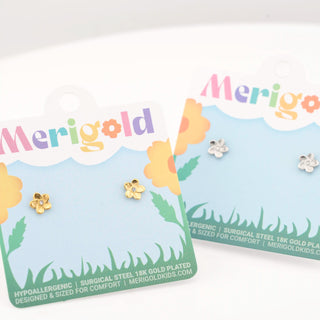 3D Gold Plumeria Flower Studs