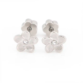 3D Silver Plumeria Flower Studs