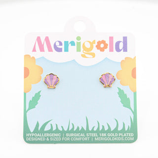 Sparkle Seashell Studs - Pink Purple Gold