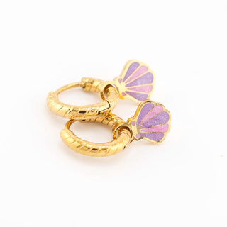 Sparkle Seashell Hoop Charms - Pink Purple Gold
