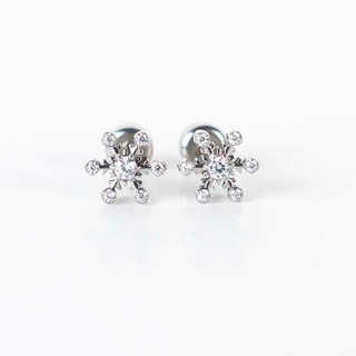 Snowflake Studs Diamond CZ Polished Titanium