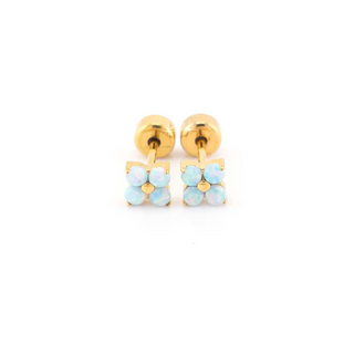 Blue Opal Flower Studs 18K Gold Plated Titanium