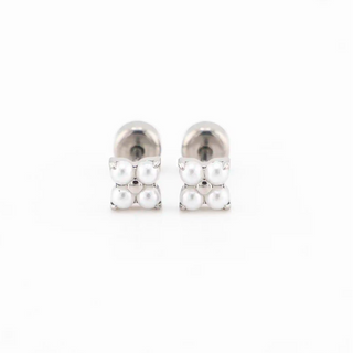Petite Pearl Flower Studs Polished Titanium