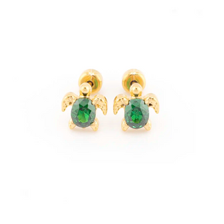 Green Sea Turtle Studs 18K Gold Plated Titanium