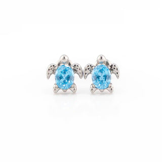 Aqua Sea Turtle Studs Polished Titanium