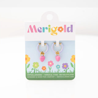 Puffy 3D Heart Charms with 8mm Lilac Hoops