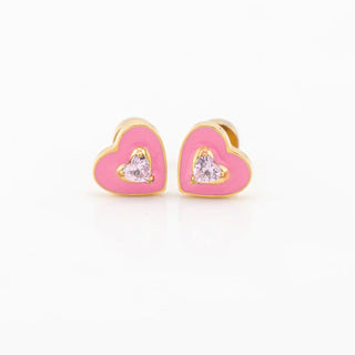 Pink Crystal Heart Titanium Studs