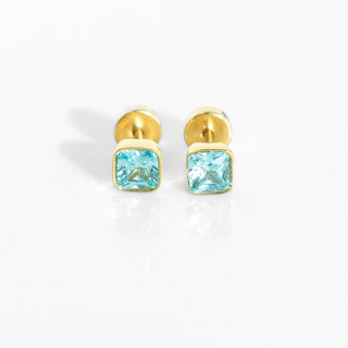Asscher Cut Prism Studs – Aquamarine