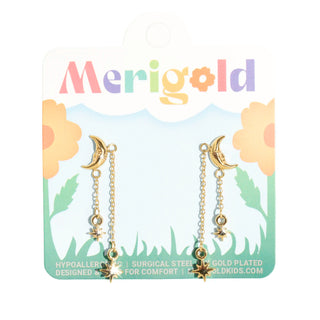 Crescent Moon & Star Dangle Studs