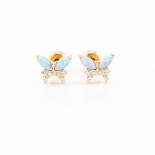 Sky Opal Butterfly CZ 18K Gold Plated Titanium Studs