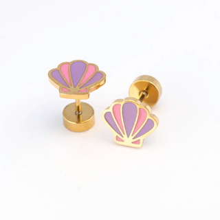 Seashell Studs - Pink Purple Gold