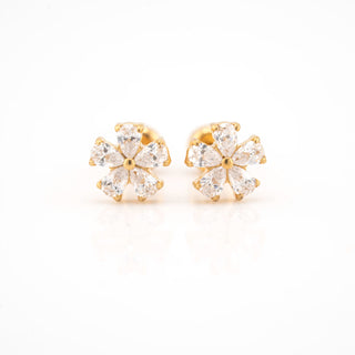 Fleur CZ Titanium Studs - 18K Gold Plated
