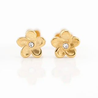 3D Gold Plumeria Flower Studs