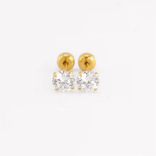 Diamond 5mm CZ Solitaire Studs 18K Gold Plated Titanium