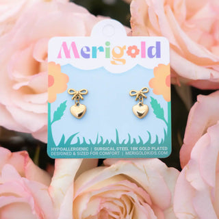 Bow Stud with Heart Dangles - with 9mm (Longer) Posts