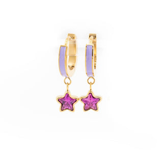 Crystal Star Enamel Huggie Hoops – Purple & Pink
