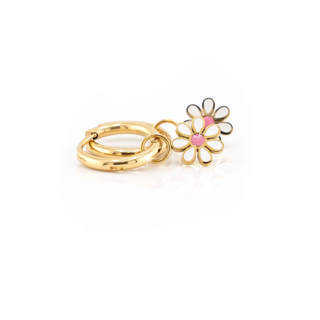 White Daisy Charms with 10mm Huggie Hoops