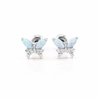 Sky Opal Butterfly CZ Polished Titanium Studs