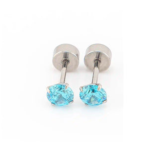 Aquamarine 4mm CZ Solitaire Studs Polished Titanium