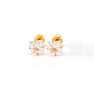 Asscher Cut 5mm CZ Titanium Studs - 18K Gold Plated