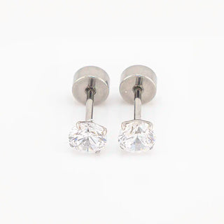Diamond 4mm CZ Solitaire Studs Polished Titanium